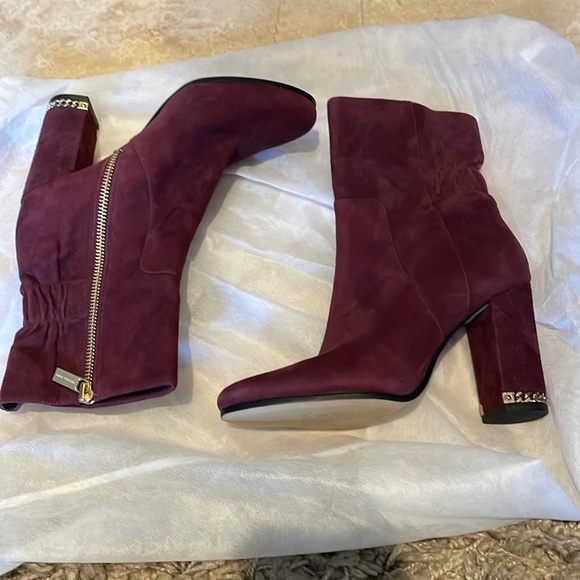 NWOT Michael Kors Suede Chain Booties/ wine color - Picture 1 of 8
